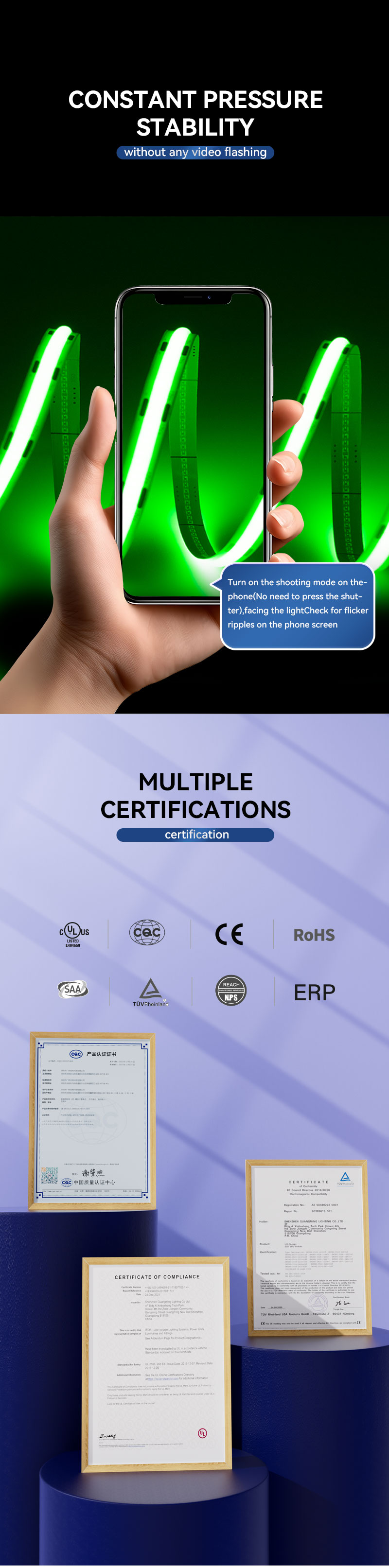 Uniform green light COB light strip Uniform green light COB light strip